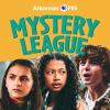 Mystery League TV: Square poster with title on yellow background on top. Bottom half shows detectives Marta, Millie and Mike looking suspicious.