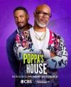 Poppa's House: TV Image, two Black men, a father standing in front of a grown son, with a purple background