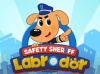 Sheriff Labrador TV: Sheriff Labrador in his police officer uniform points to the right inside the series logo.